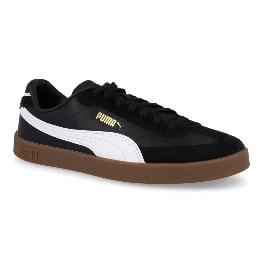 Tênis Puma masculino preto com detalhes em camurça e sola marrom vista 3/4 frontal
